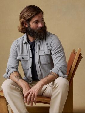 Faherty Men’s Legend™ Sweater Shirt - Fossil Grey Twill Size M